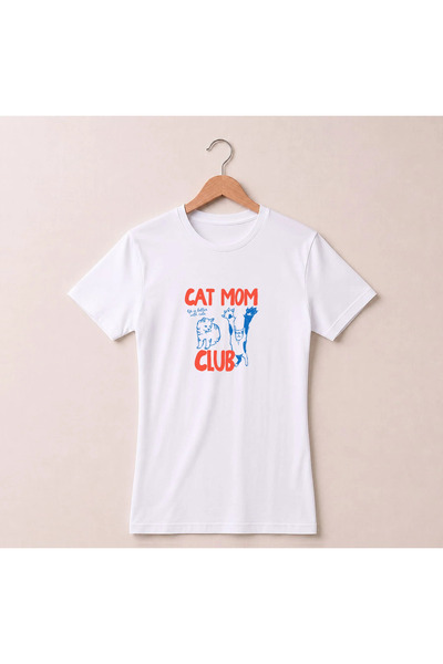Petgifts Tricou Personalizat "Cat Mom Club" - Bumbac 100% Alb Marime S