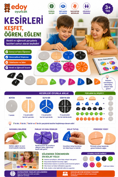 edoy Eğitici Kesirler Oyunu Çocuklar İçin Matematik Kesir Öğrenme Zeka ve Eğitici Oyuncak