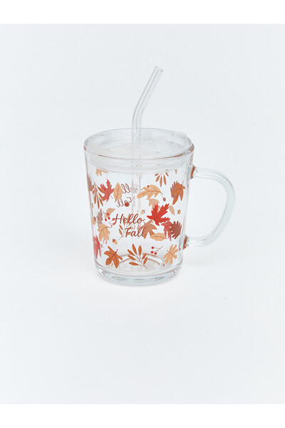 LC Waikiki Lcw Home Flower Printed Glass with Straw 400 ml