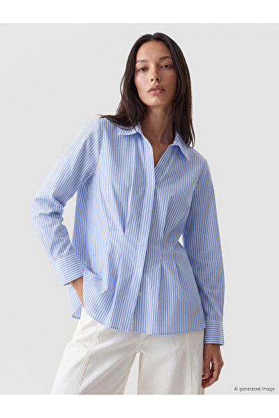 LC Waikiki Ozmarka New Season Blue Striped Peplum Women's Shirt