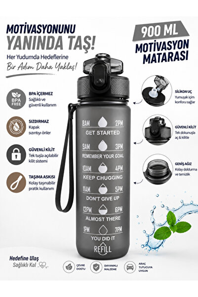 monthiron 900 ml Motivational Water Bottle – Leak-Proof, Lockable, Silicone T...