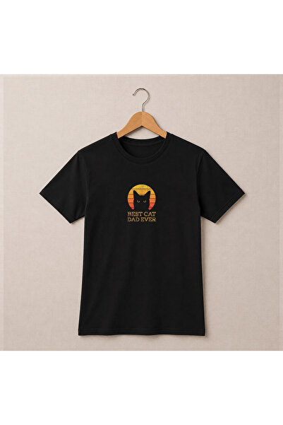 Petgifts Tricou Personalizat "Oversize „Best Cat Dad Ever" - Bumbac 100% Negr...