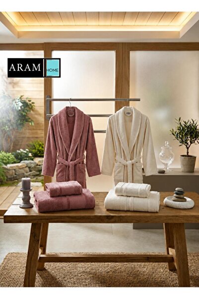 aram طقم روب حمام فاخر صناعة تركية – نعومة وفخامة للاستخدام اليومي