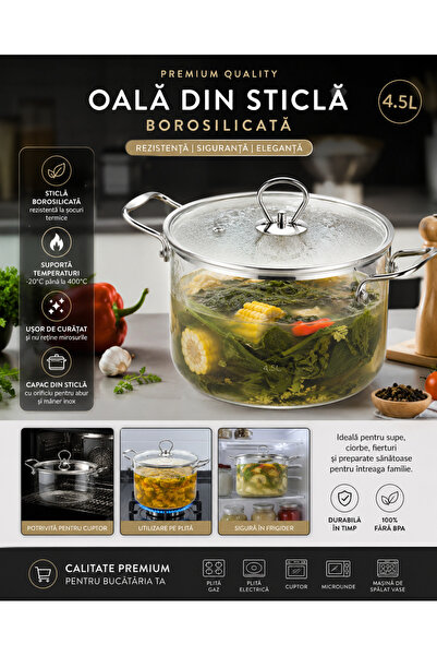 Generic Brand Transparent Borosilicate Glass Pot 4.5L with Lid – for Soup, Pa...