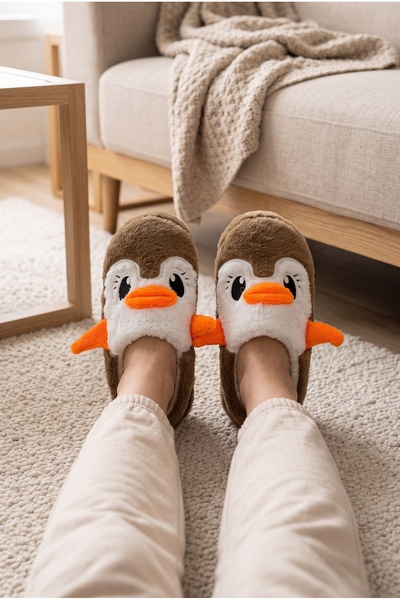 StWenn Women's Plush House Slippers with Penguin Pattern, Winter Warm, Closed...