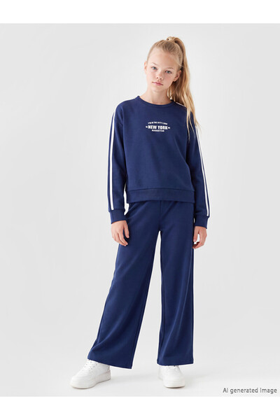 LC Waikiki Indigo New York Printed Girls' Soft Touch Tracksuit Set
