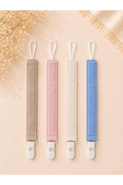 3Baby 4 Adet/ 8 Katlı Müslin, Emzik Askısı /Emzik Tutucu / Plastik Klips / Soft Renk