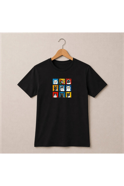 Petgifts Tricou Personalizat "Oversize „Cat Gallery" - Bumbac 100% Negru Mari...