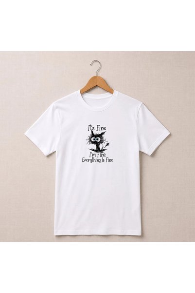 Petgifts Tricou Personalizat "Oversize „Everything Is Fine" - Bumbac 100% Alb...