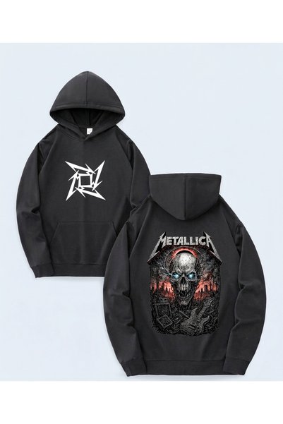 STİL-X SEZON NOU: BLUZĂ DE TRENING OVERSIZE CU IMPRIMEU METALLICA, ȚESĂTURĂ M...