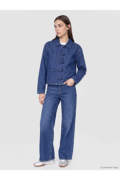 LC Waikiki Lcw Modest Indigo Shirt Collar Women's Jean Jacket