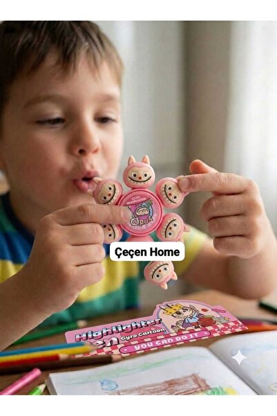 ÇEÇEN HOME Labubu Figürlü Dönen Stres Çarkı Renkli Fosforlu Kalem Seti Kawaii...