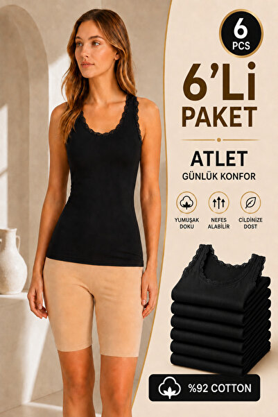 Altınay Women's 6-Piece Breathable Fabric Thick Strap Tank Top - 92% Cotton