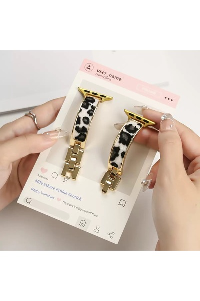 story aksesuar Leopar Desenli Akıllı Saat Kordonu - Apple Watch 38-49 mm ve 2...