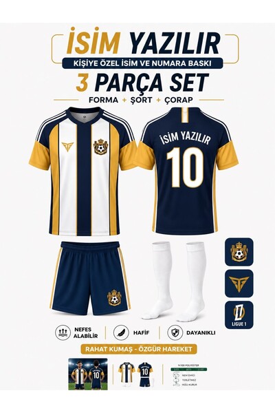 yenteks Özel İsim Ve Numara Yazılır Çocuk Futbol forması Seti Sarı-Lacivert F...