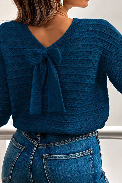 TOZLU Gülseli Women's Knitwear Blouse with Bow on the Back