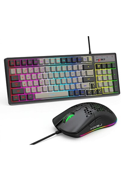 HXSJ V600 wired luminous keyboard with X600 wired luminous gaming mouse offic...