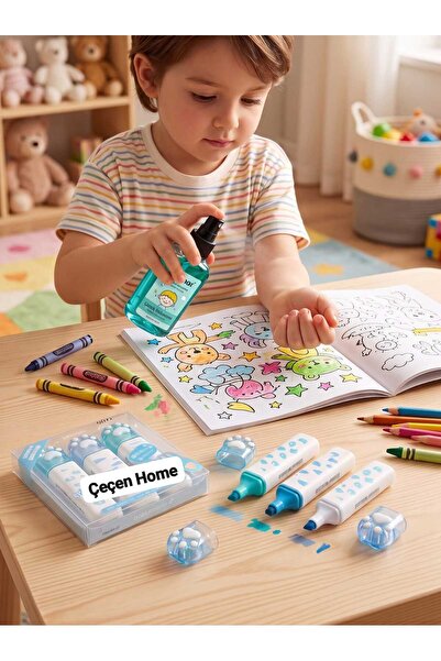 ÇEÇEN HOME Set of 3 Blue Pastel Highlighter Pens with Marker Caps, Kawaii Sta...