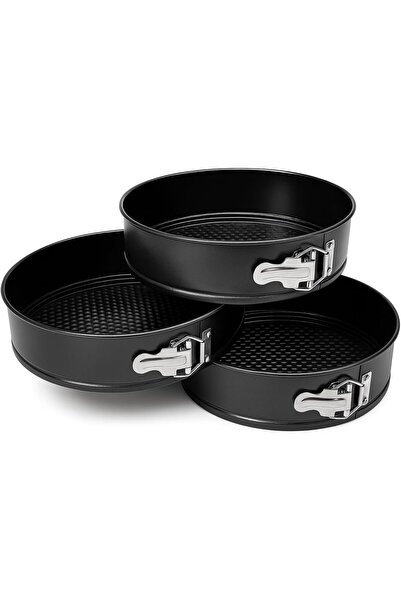 Generic Non-Stick Springform Cake Pan Set, Black, Round, 3 Pack