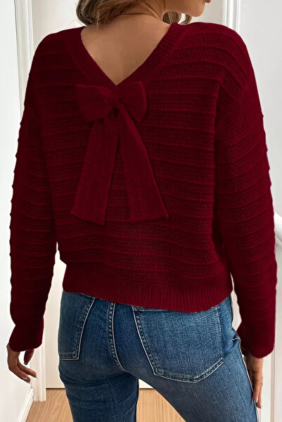 TOZLU Gülseli Women's Knitwear Blouse with Bow on the Back