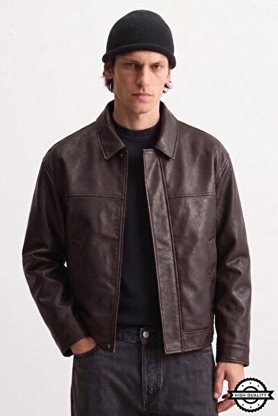 KOCCİ BUTİK Zra Model Boxy Fit Viral Men's Leather Jacket Coat
