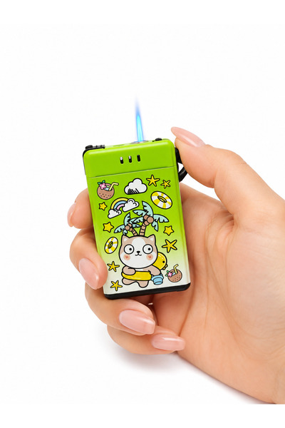 ONRSTORE Sevimli Kedi Desenli Gaz Dolumlu Turbo Çakmak Eğlenceli Tasarım