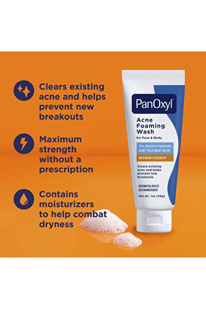 panoxyl Spumă de curățare pentru acnee, 10% peroxid de benzoil, putere maximă, 28 ml
