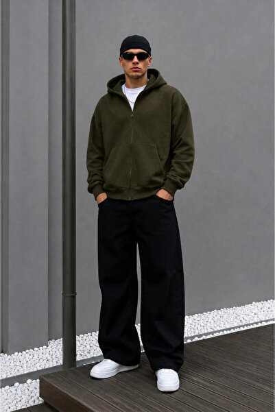 BARLİZ Erkek Oversize Cepli Fermuarlı Kapüşonlu Sweatshirt Hırka