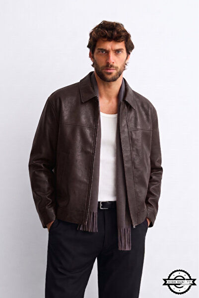 KOCCİ BUTİK Zra Model Boxy Fit Viral Men's Leather Jacket Coat