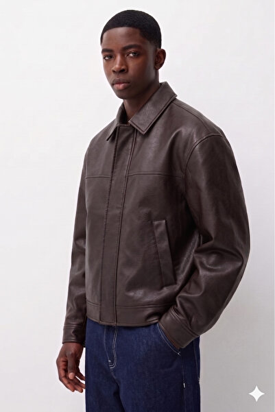KOCCİ BUTİK Zra Model Boxy Fit Viral Men's Leather Jacket Coat