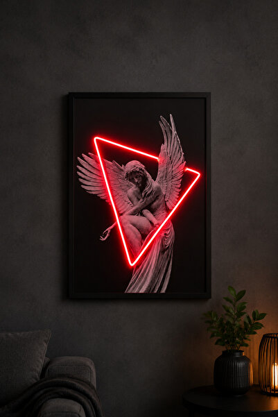 Konya Neon TR Kırmızı Neon Led Melek Figürlü Dekoratif Duvar Tablo