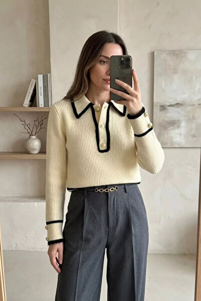TOZLU Gülseli Shirt Collar Buttoned Knitwear Sweater