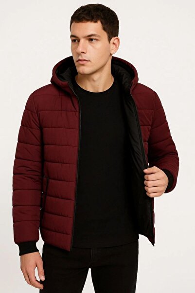 VELİZADE New Season Men's Burgundy Hooded Zippered Water Repellent Inflatable...