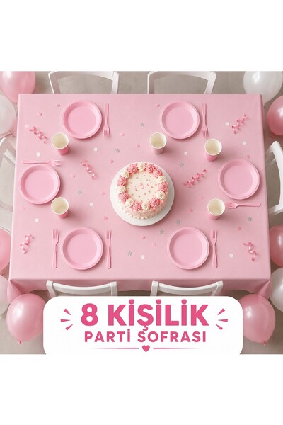 Bkmc Doğum Günü Parti Seti | 8 ve 16 Kişilik | Tabak Bardak Çatal + Masa Örtüsü | Tam Parti Sofra Seti | 25 / 49 Parça Tam Parti Sofra Seti