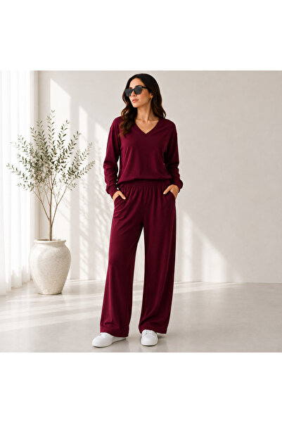 LEONE KOLEKSİYON Women's V-Neck Long Sleeve Modal Comfortable Pants Set