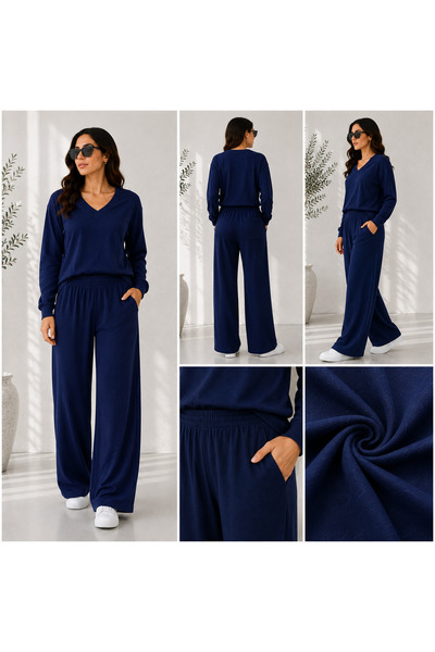 LEONE KOLEKSİYON Women's V-Neck Long Sleeve Modal Comfortable Pants Set