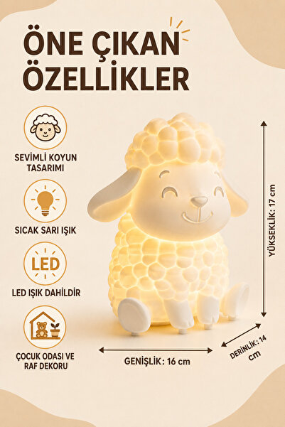 EBStudio Sevimli Koyun Figürlü Sarı LED Gece Işığı – Bebek ve Çocuk Odası Dek...