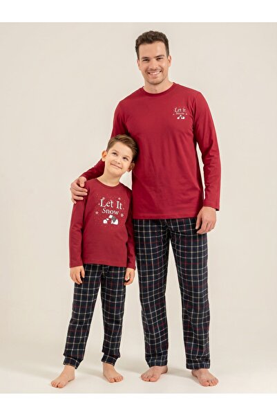 Arnetta Father&Son Long Sleeve Snow Themed Red Pajama Set (Father and Child S...