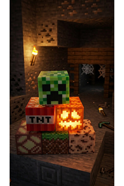 Minecraft Temalı Renk Değiştiren Küp Masa Lambası - USB Şarjlı Dekoratif Gece Lambası