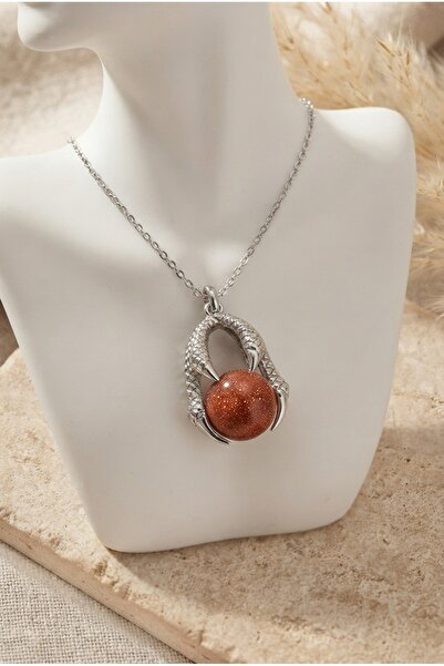 ZGNOVA Steel Necklace with Eagle Claw Figure and Natural Stone Tip