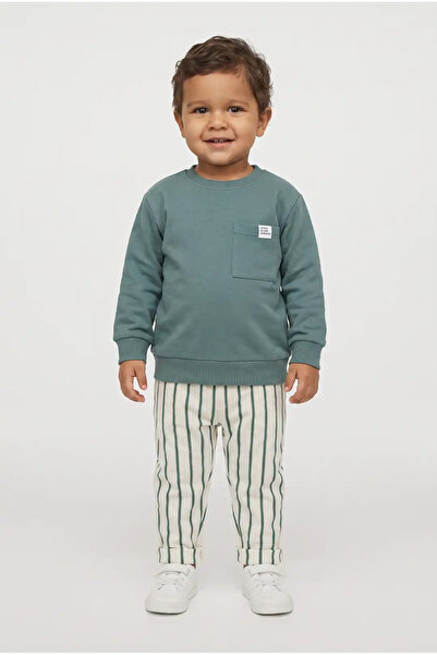 SIRRI Boy's Pocket Detailed Sweatshirt and Striped Pants 2-Piece Set