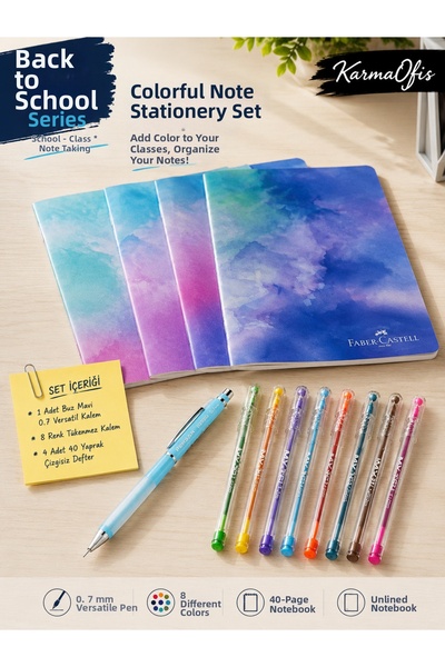 KarmaOfis Ice Blue 0.7 Versatil Pen 8 Colors Ballpoint Pen and 4 Pieces 40 Sh...