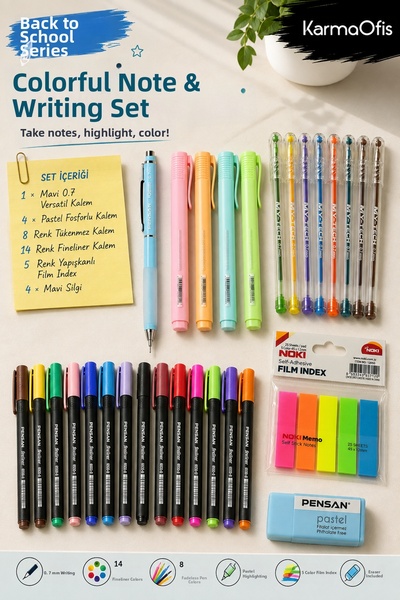 KarmaOfis Back to School Stationery Set Ice Blue 0.7 Versatil Pen |   Highlig...