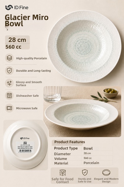 İD FİNE Glacier Miro 28 cm 560 Cc Porcelain Dinner Plate
