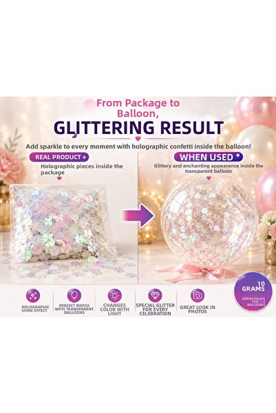 Bkmc Holographic Confetti Inside Balloons Round Sequins Transparent Balloon a...
