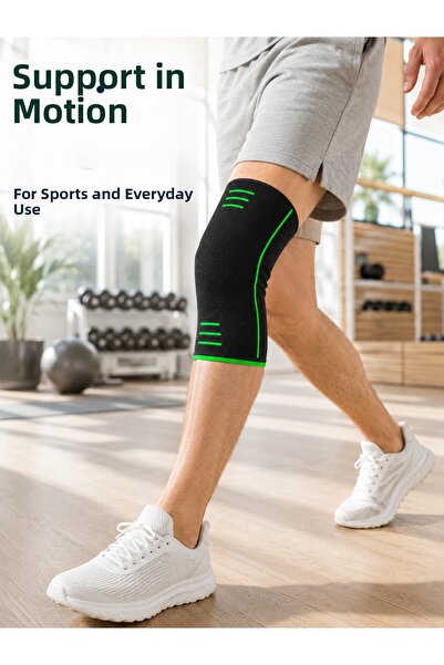 alemdarshop Knitted Sports Knee Brace Black Green Flexible Knee Supporter Dai...