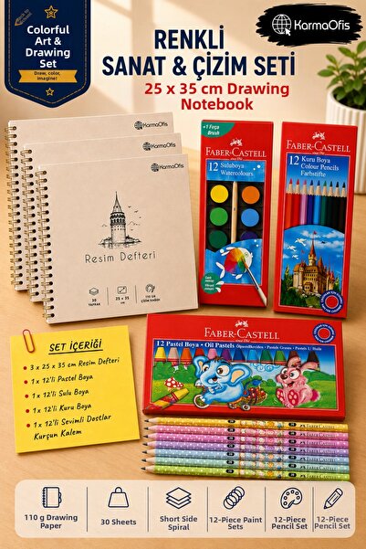 Faber Castell Set de 3 caiete de pictură și pictură pe pastel 25x35 110 gr, 1...