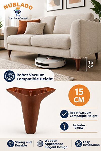 NUBLADO 15 cm Bt Furniture Sofa Leg Wood Look Robot Vacuum Cleaner Compatible...