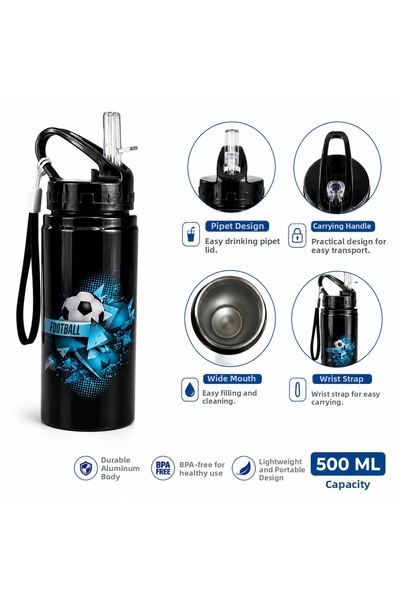 monthiron Aluminum Water Bottle 500 ml Children's Water Bottle with Straw Lea...