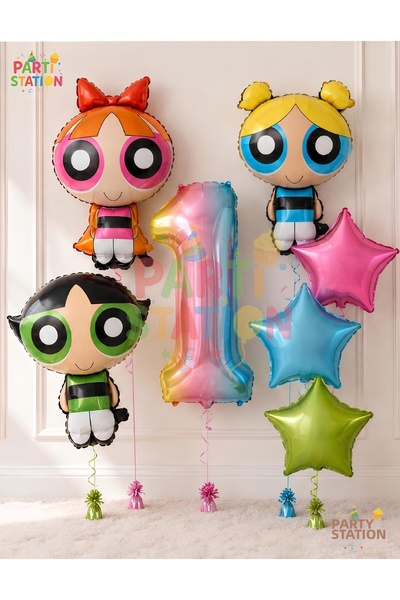 Parti Station Powerpuff Girls Themed 1 Year Old Balloon Set 7 Pieces - Powerp...